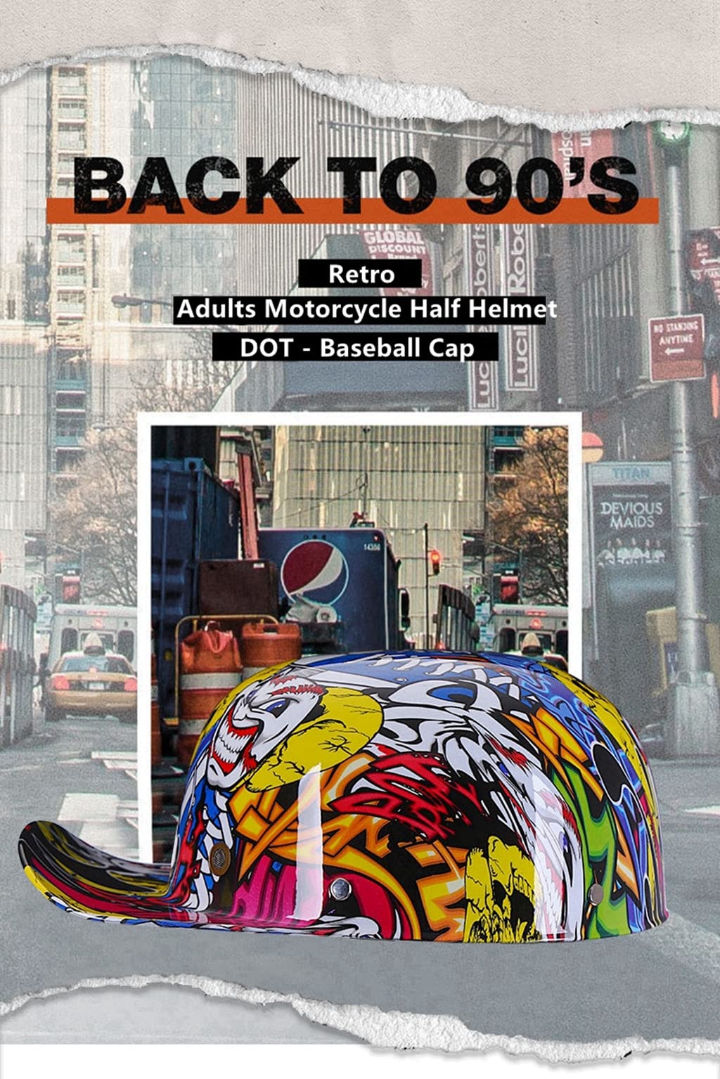 Abahuhu DOT Certified - Baseball Style Cap Retro Motorcycle Helmet with Mask,Adult Men Women Half Shell Helmet (I#,M(55cm-56cm))