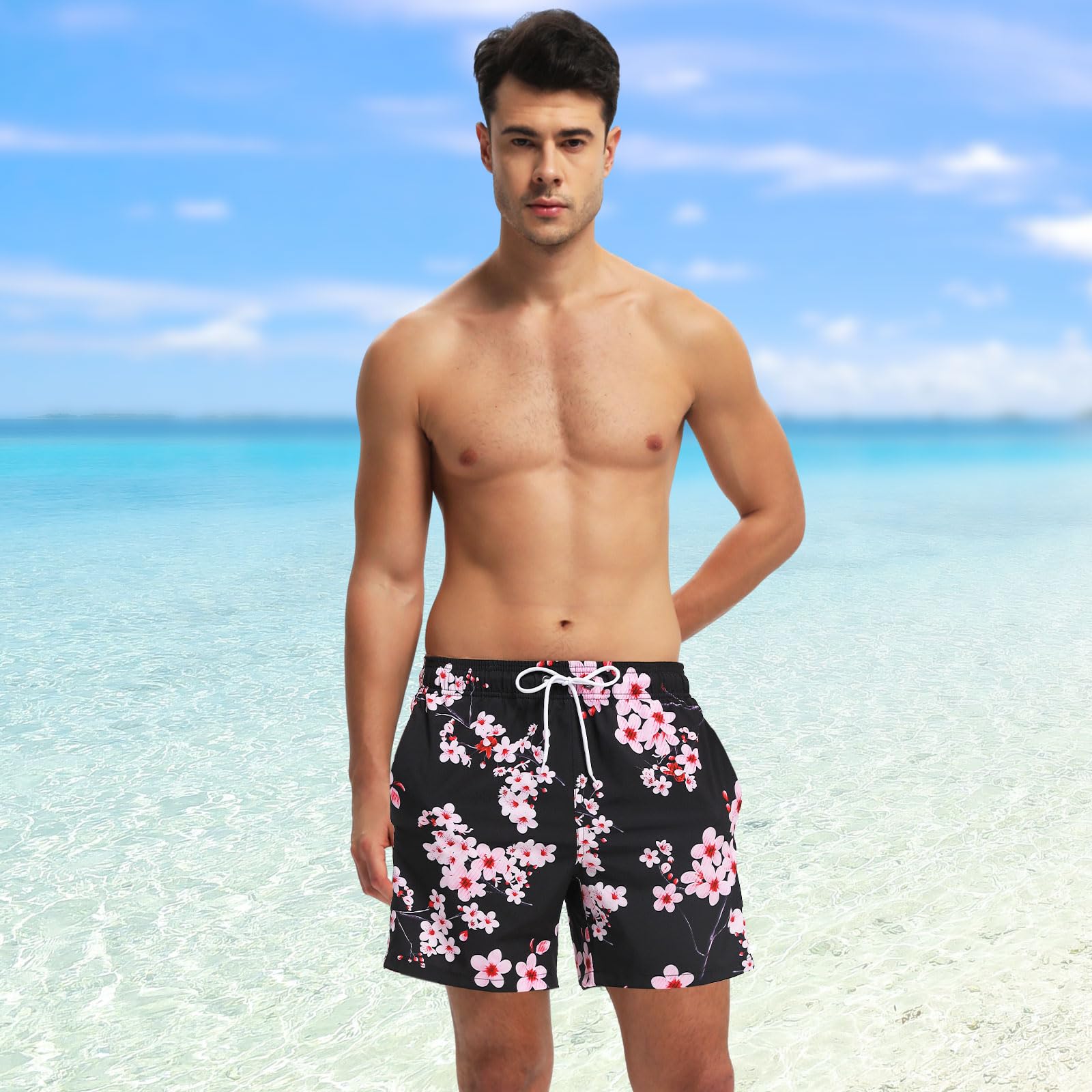 TMEOG Costume Uomo Mare Pantaloncini Casual, Costumi da Bagno Uomo Surf Lungo Costume da Spiaggia Piscina Pantaloncino Estivo con Tasche e Coulisse Regolabile