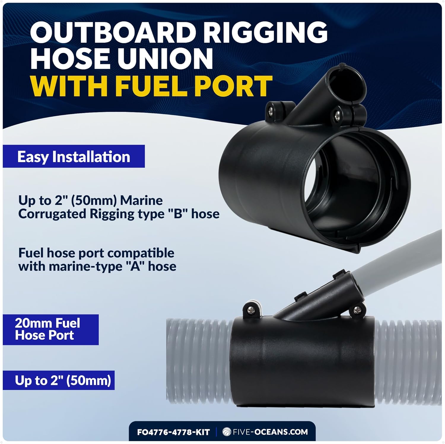 Five Oceans Outboard Rigging Hose Flange/Union with Fuel Port, Outboard Rigging Tube, Boat Rigging Tube for Cables and Fuel Lines Access, Black