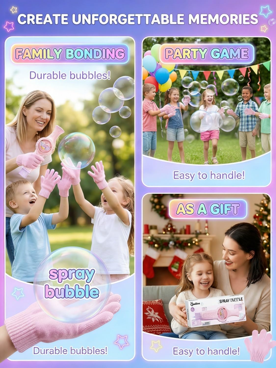 Magic Smoke Bubble Wand and Mist Machine, Fog Bubble Machine with Touchatble Bubbles and Portable Nebulizer with Lights Music, Rechargeable Automatic Electric Maker for Party Outdoor Play(2*Pink)