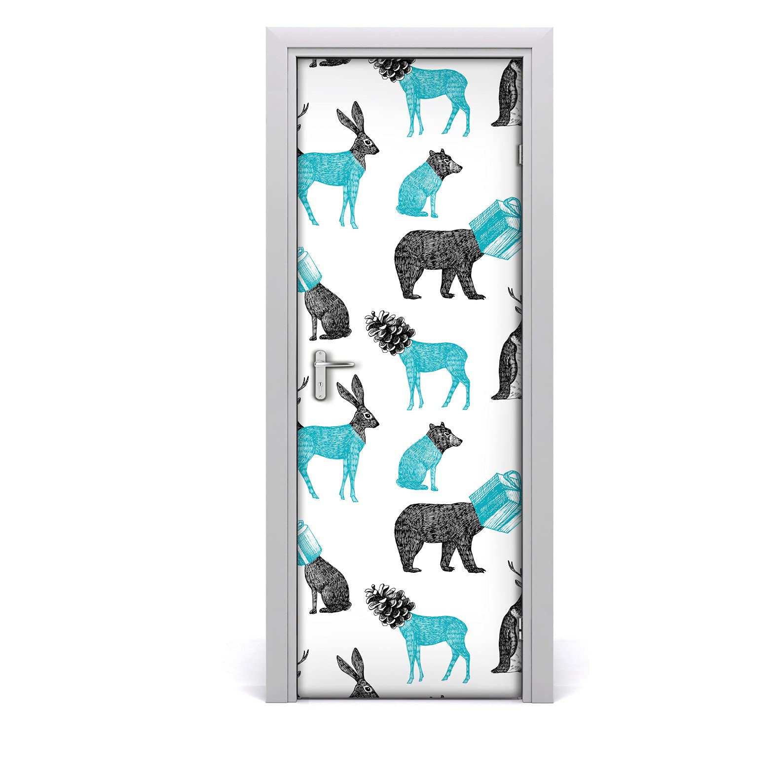 Papier peint de porte étanche pour masquer les défauts Coloray 77x200cm animaux étranges