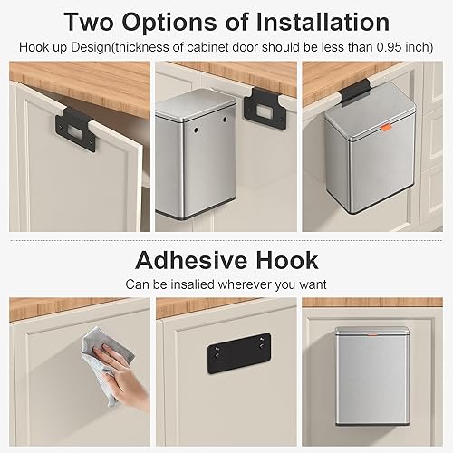 Miniatura 4 de Mbillion Cubo de basura colgante de compostaje de cocina con tapa, de acero inoxidable, de 2.1 galones, para armario de cocina, basurero montado en