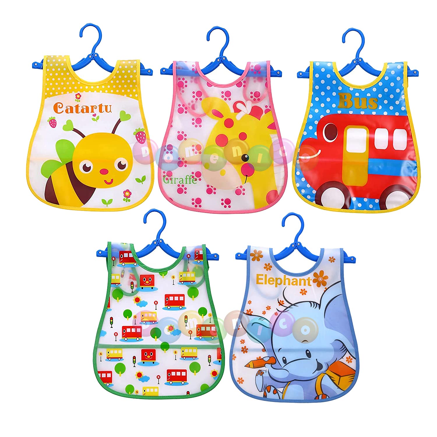 DOMENICO Washable Colorful Waterproof Baby Apron cum Bib Unisex Cute Cartoon Baby Bib Drool Baby Bib Baby Feeding Bibs for Infant Toddler 9 Months to 6 Years Old- Random Print-image-33