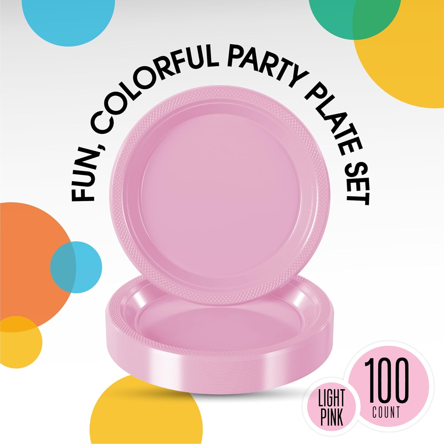 Party Solids Pink Plastic Plates For Party 9" Pink Disposable Plates Heavy Duty 100 Pcs Plastic Dinnerware Sets Heavy Duty 350 GSM Disposable Dinnerware Set - Image 2