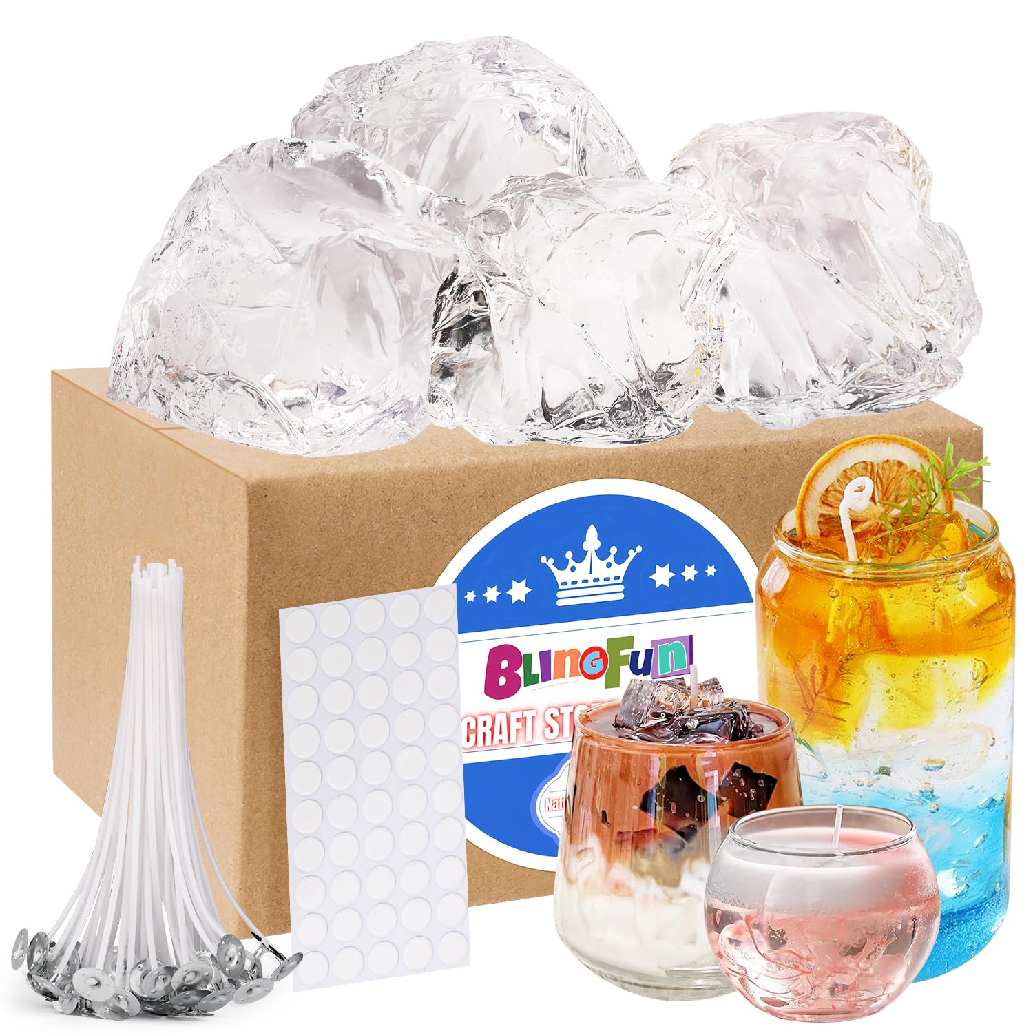 Cera en gel Blingfun para hacer velas con 4 ceras de gelatina, 50 mechas y 50 pegatinas. Cera para velas para hacer velas, suministros artesanales para velas perfumadas.