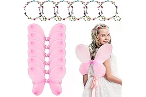 Zhanmai Adorable Light Pink Angel Wings and Flower Crown Set for Girls