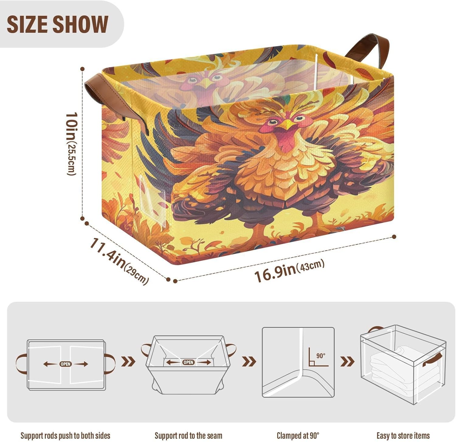 Thanksgiving Turkey 2 Pack Fabric Storage Bins for Shelves Collapsible Cube Storage Bin Basket Storage Cubes with Handle Under The Bed Storage Bins for Home Closet Clothes Office