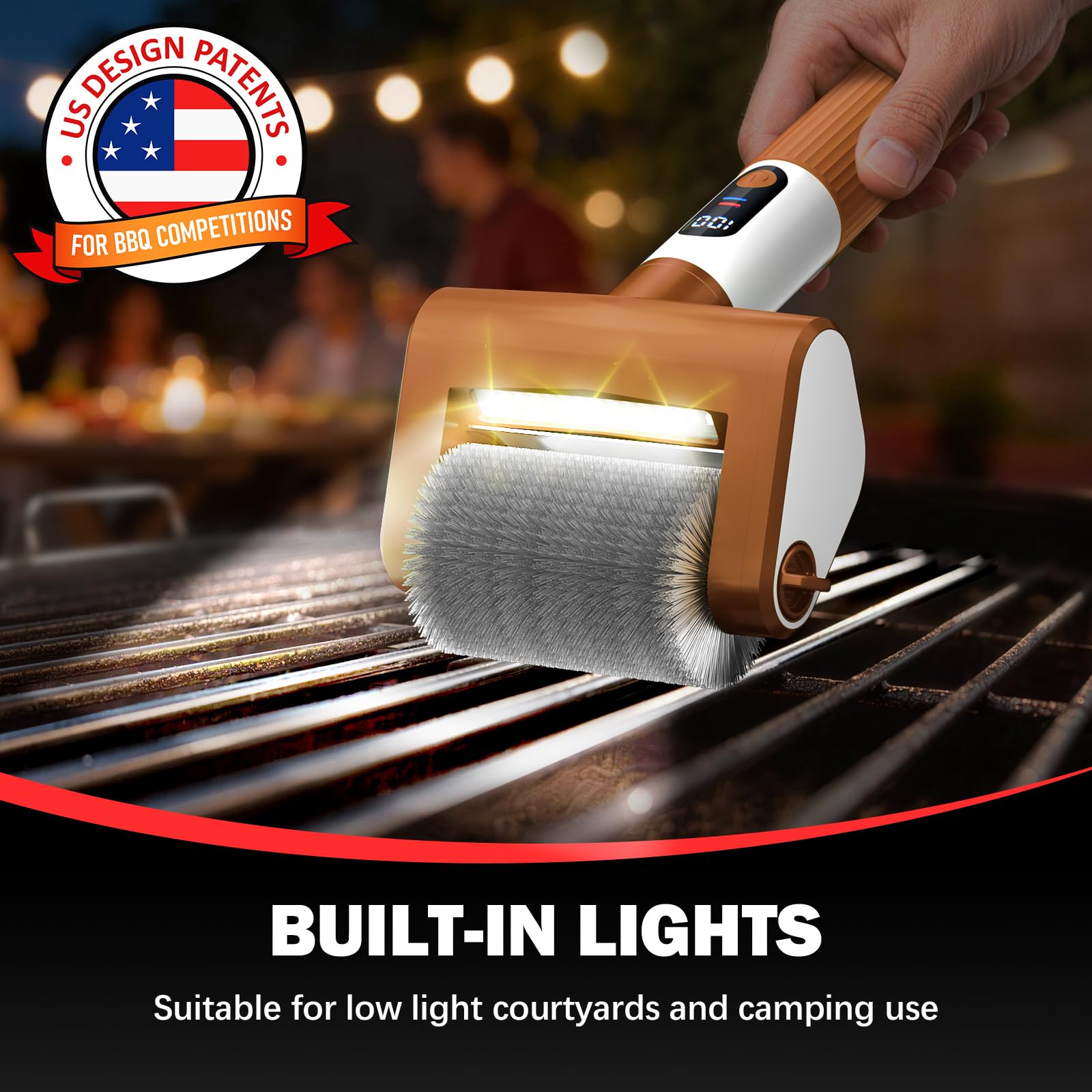 Spazzola elettrica per grill, spazzola per barbecue a 2 velocità con luce LED/schermo pulizia potente 800 giri/min, 4000 mAh/2 testine senza setole spargimento ricaricabile leggero detergente