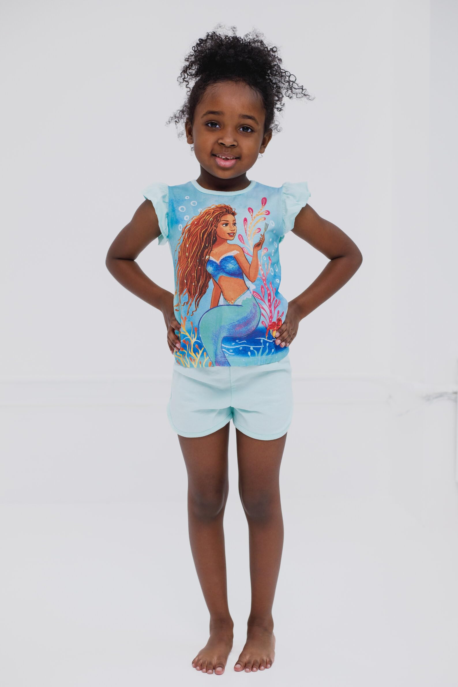 Disney Minnie Mouse Lilo & Stitch Little Mermaid Ariel Floral T-shirt i szorty French Terry, zestaw dla małych dzieci i dużych dzieci