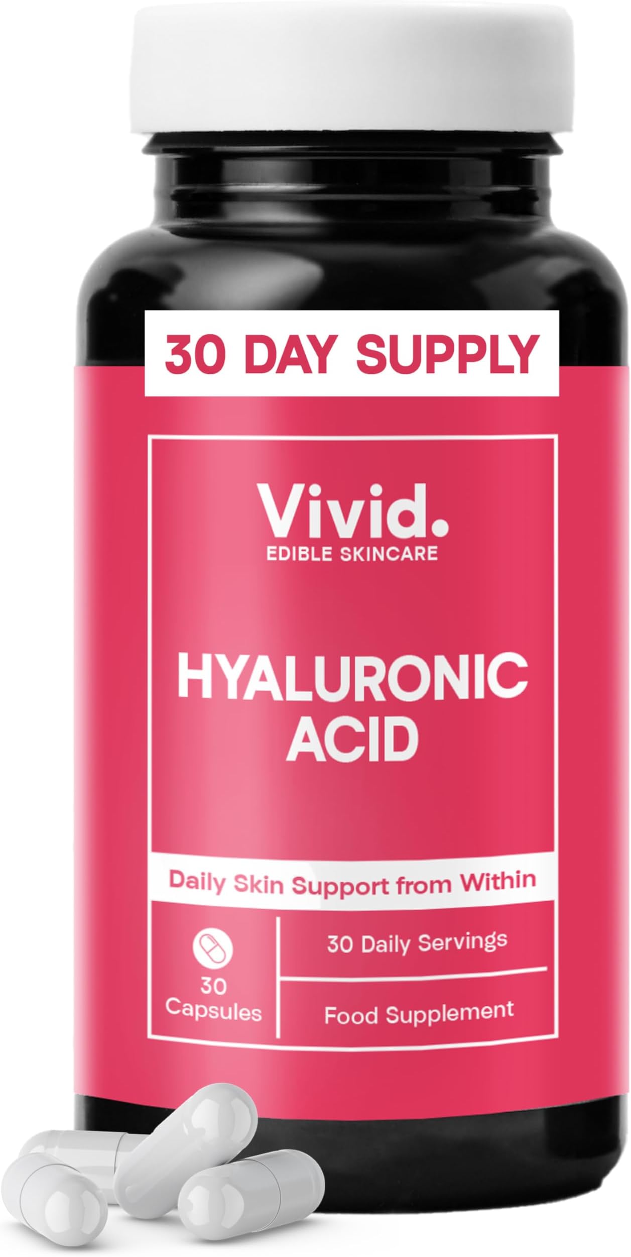 Vivid โ Hyaluronic Acid Capsules - 30 Servings, 300mg Per Serving - for Plump, Fuller Skin โ Hydration & Moisture, Prevents Wrinkles/Fine Lines