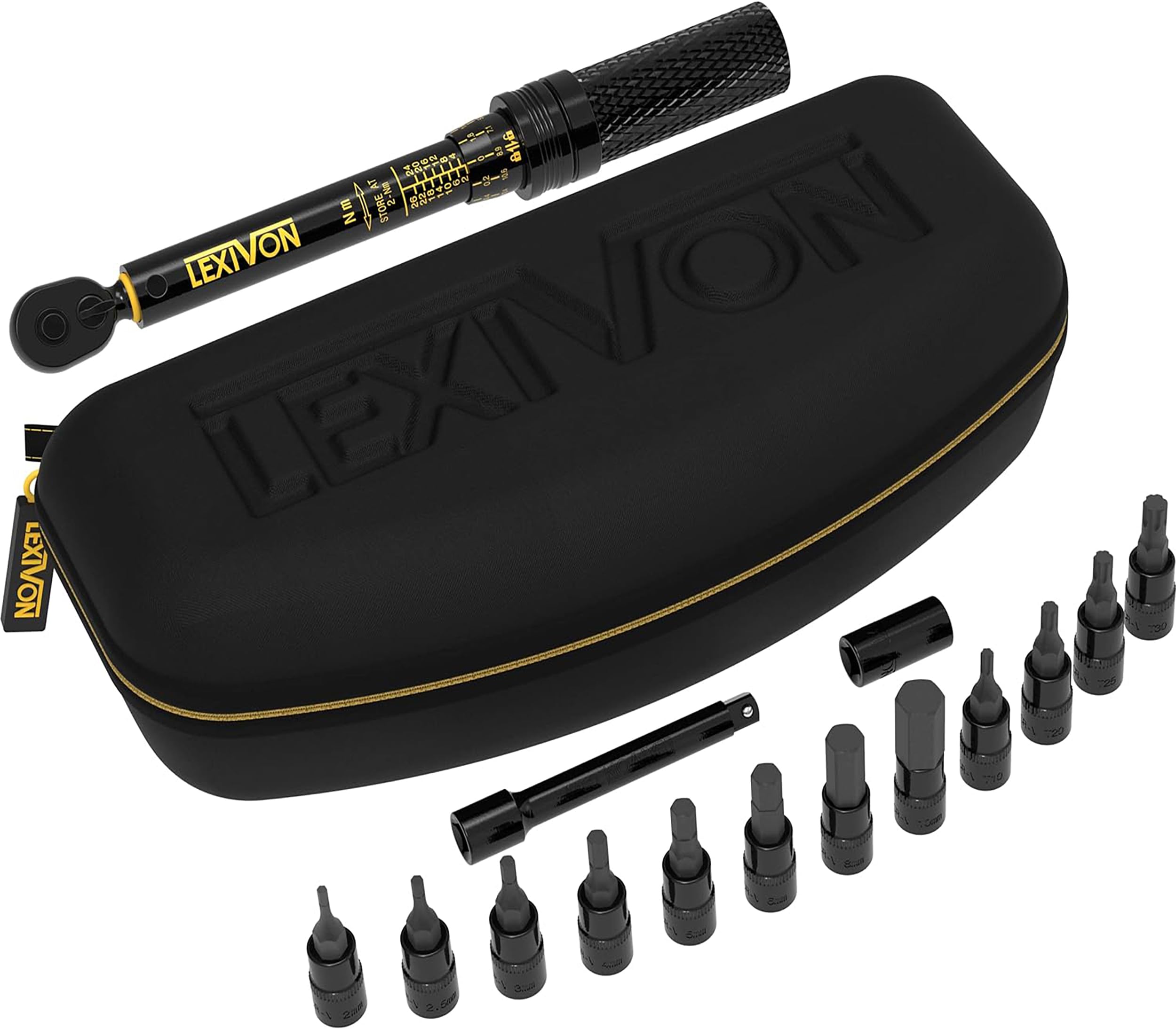 LEXIVON Chiave Dinamometrica Bici/Moto 1/4'' | 2~26 Nm, Set da 15 Pezzi di Punte Esagonali e Torx, Kit Chiavi Dinamometriche Professionali Portatile per Bicicletta, Mountain Bike Tools (LX-191)