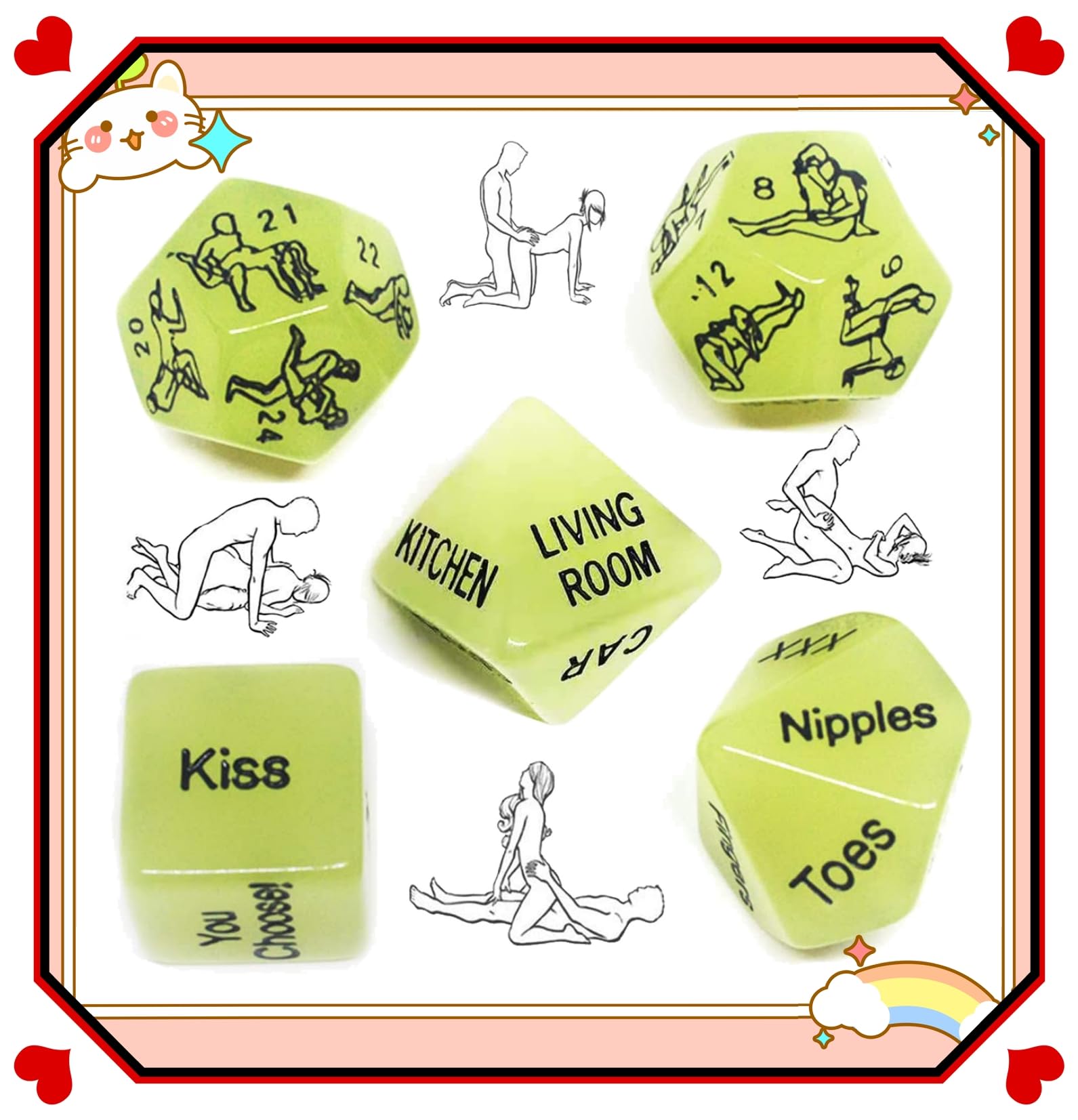 ̶𝙎̶𝙚̶̣𝙭̶ ̶𝙏̶σ̶𝙮̶𝙨̶ 5 Dados Verdes Fuego Verde, Regalos para Parejas Juego De Dados para Eventos Familiares Día De San Valentín Mardi Gras Cumpleaños Y Otros Eventos Festivos