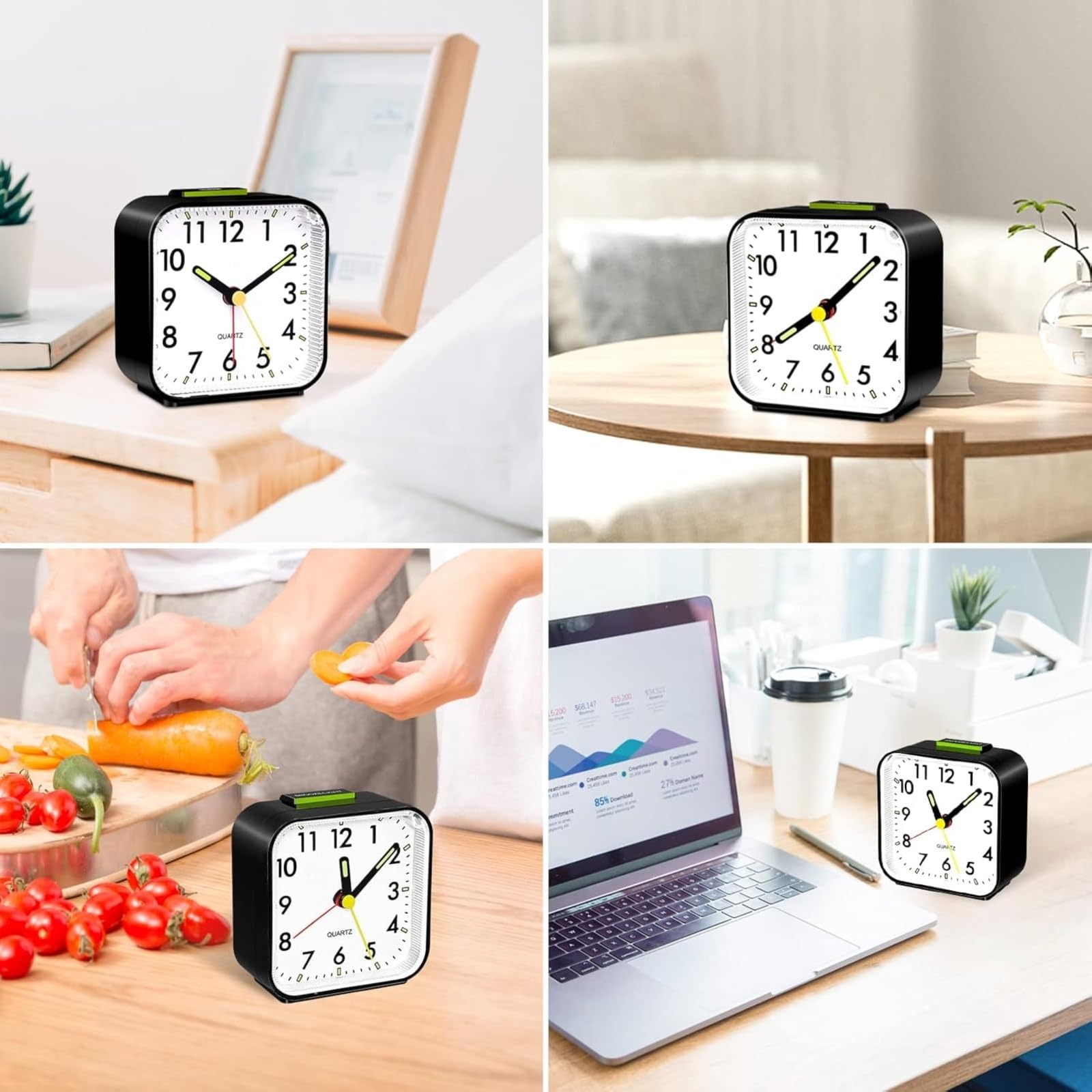 Reloj despertador analógico silencioso, funciona con pilas, reloj de noche de cuarzo