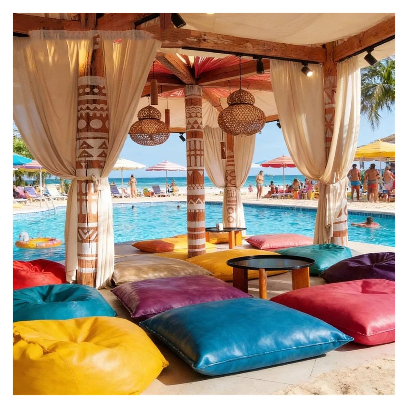 Pokrowiec na worek fasolowy ze sztucznej skóry na zewnątrz Poszewka na poduszkę Beach Club(70x30cm-light beige)