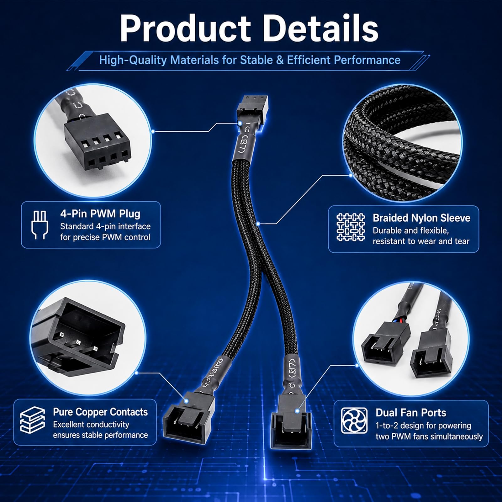 2 Stück PWM Lüfter Splitter Kabel, 4 Pin PWM Lüfter y Kabel 27 cm 1 Zu 2 PC Gehäuselüfter CPU Kühler Mainboard Verteiler 4 Pin Und 3 Pin Anschluss Computer Gaming Workstation Kühlung Kabelmanagement