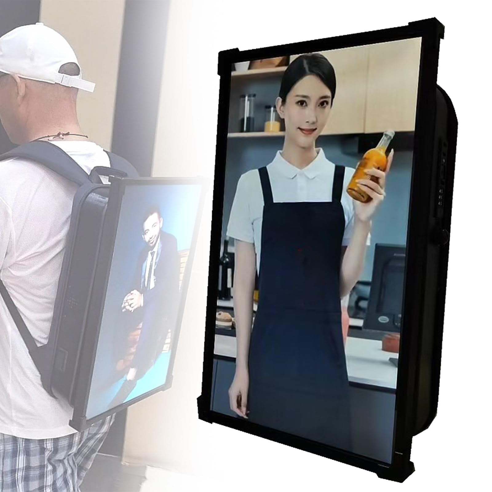 Giuggiolared 21.5 Inch Touchscreen Advertising Backpack, 1000nits High Brightness LCD Screen Backpack, Digital Signage Backpack with USB/App Input for Auto Playback, Split Screen