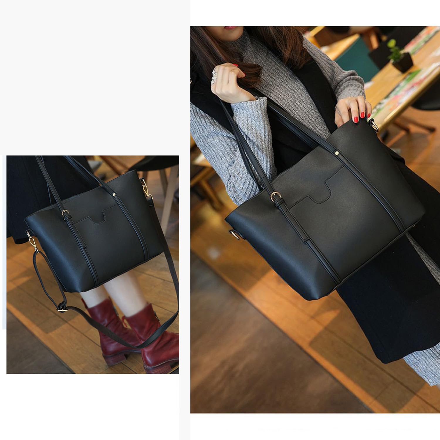 AINUOEY Donna Borse a Mano Borsa a Spalla Elegante Grandi Firmate Marca Tracolla Antifurto PU pelle 76612 1 pz Nero