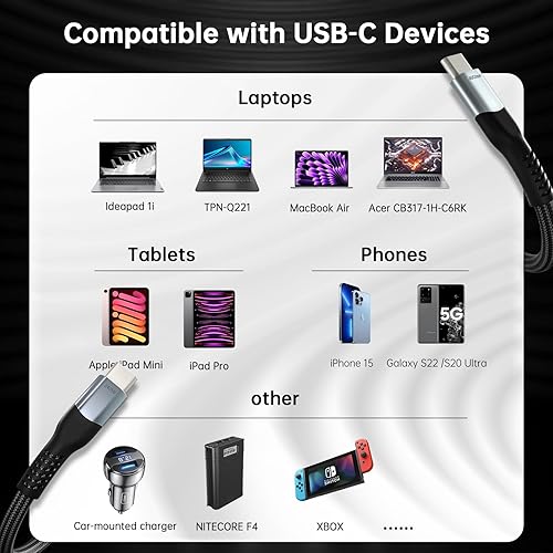 Miniatura 6 de Cable USB 4 de 240 W de 3.3 pies, soporta pantalla HD de 8K a 60Hz y transferencia de datos de 40 Gbps, carga rápida USB C a USB C para iPhone