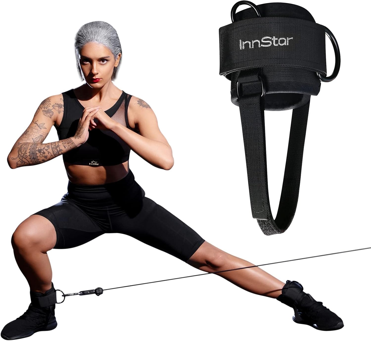 INNSTAR Adjustable Ankle Strap for Cable Machines, Rotateble D-Ring for Glute & Leg Workouts