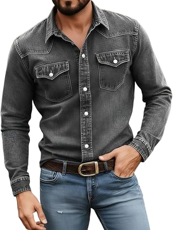 Mens Cotton Shirts Long Sleeve Western Casual 2026 Fall Tops
