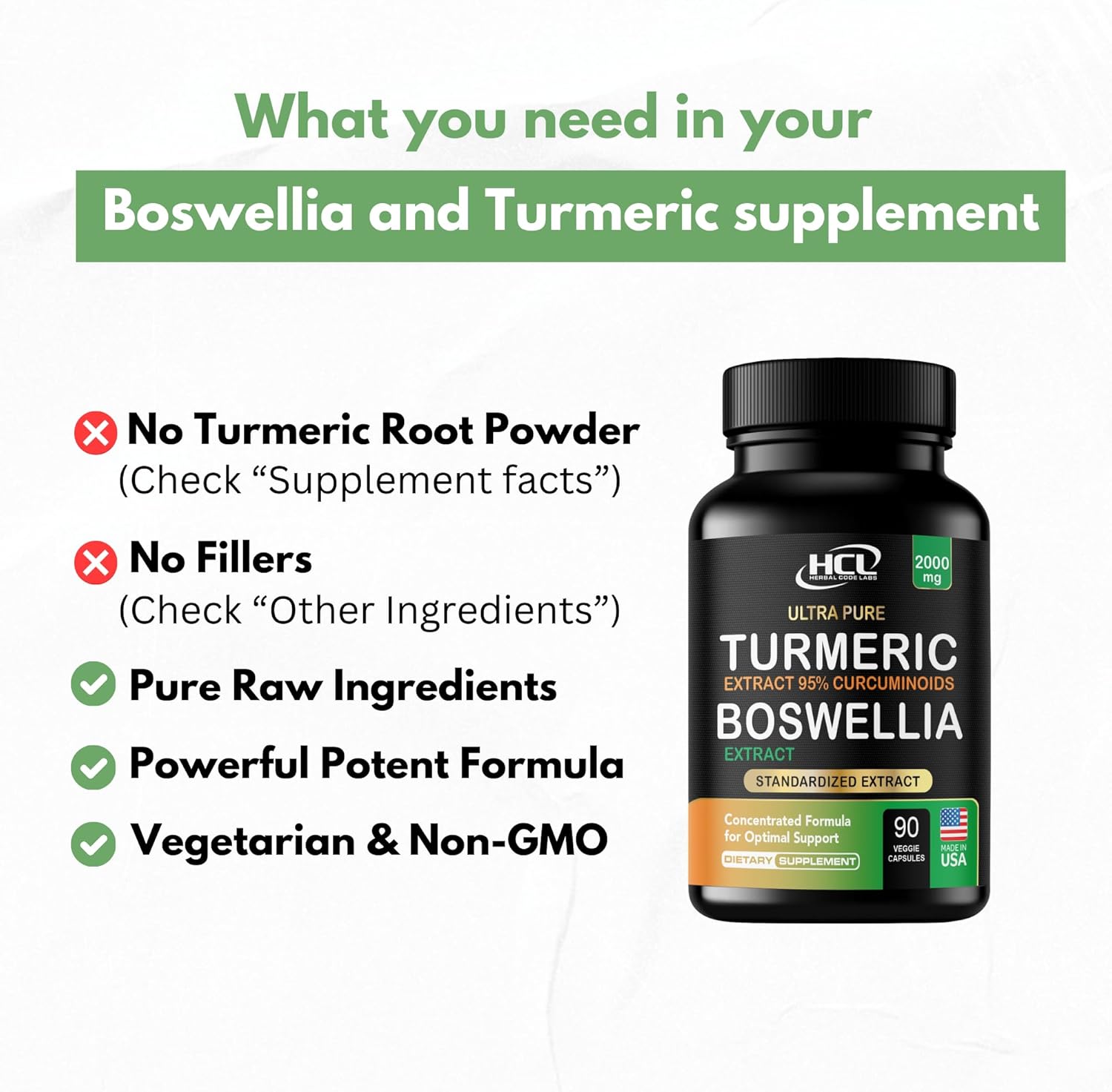 Turmeric Boswellia Extract Supplement 2000 mg – Extra Strength Boswellia Serrata with Turmeric Curcumin - 95% Curcuminoids with Boswellia Extract Capsules - Standardized High Potency - Made in USA - Image 7
