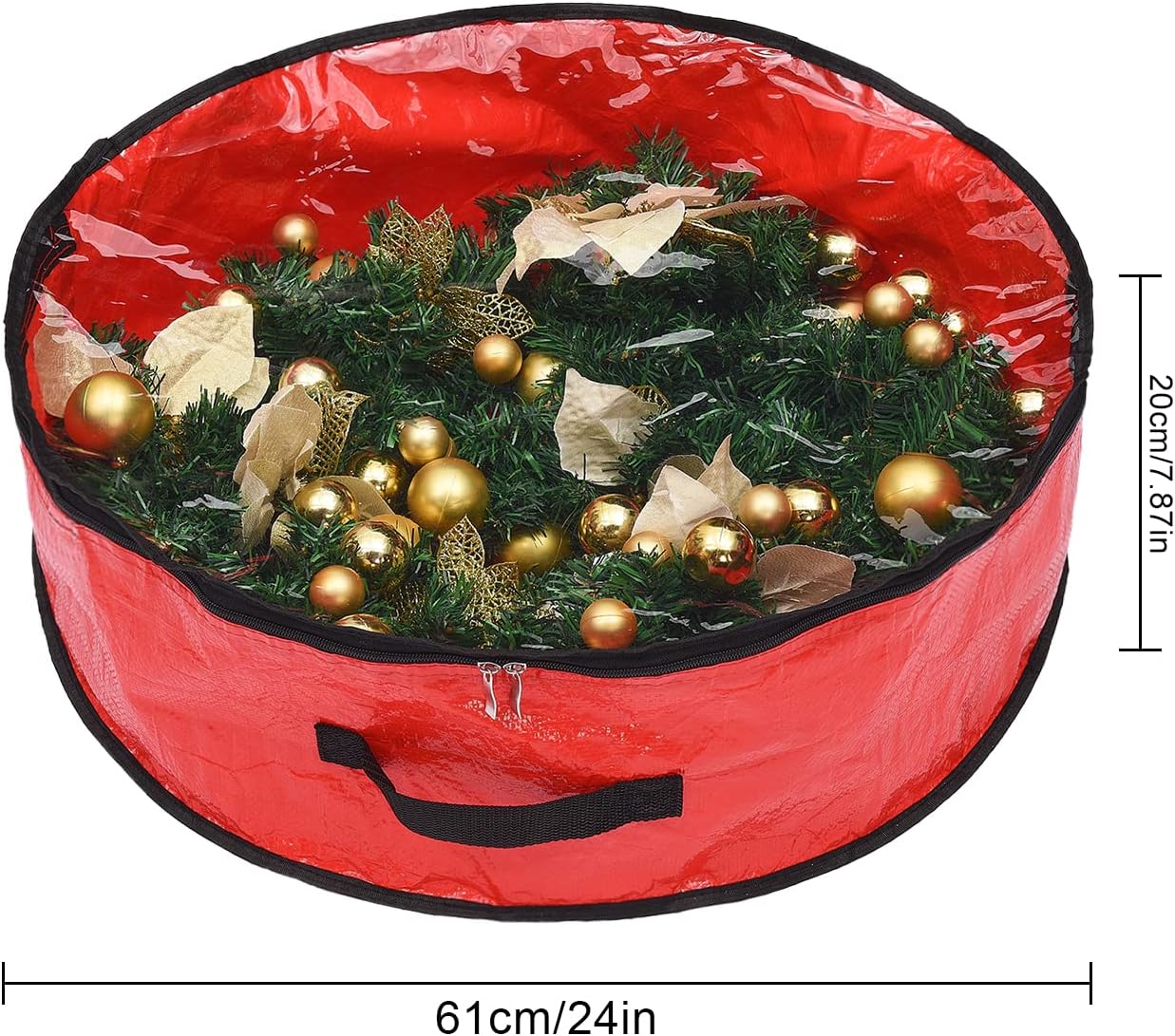 Christmas Wreath Storage Bag,Zipper, Sturdy Carry Handle, Dust Protection,Garland Artificial Holiday Wreath,Clear Storage Container for Holiday Party (61 * 20cm)