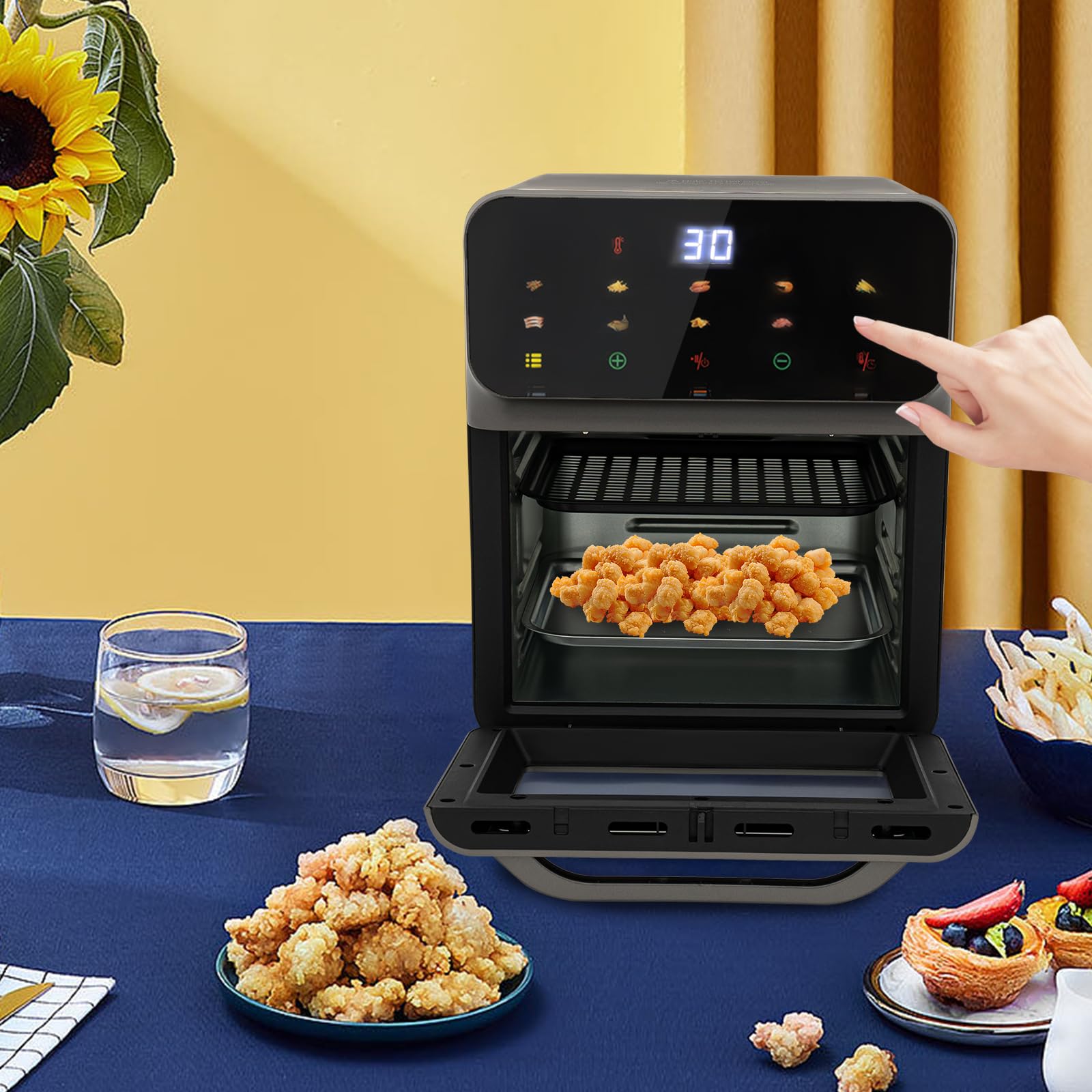 Four électrique de 13 l, 1350 W, avec réglage de la température jusqu'à 200 °C, minuterie 15 à 60 min, 2 plaques de cuisson, four de table compact, pour pizza, pain, gâteau, viande, toast et légumes