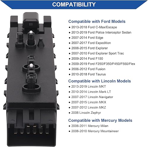 Miniatura 2 de Ajuste del interruptor del asiento eléctrico delantero derecho del lado del pasajero compatible con Ford 2006-2019, Lincoln 2006-2019, Mercury