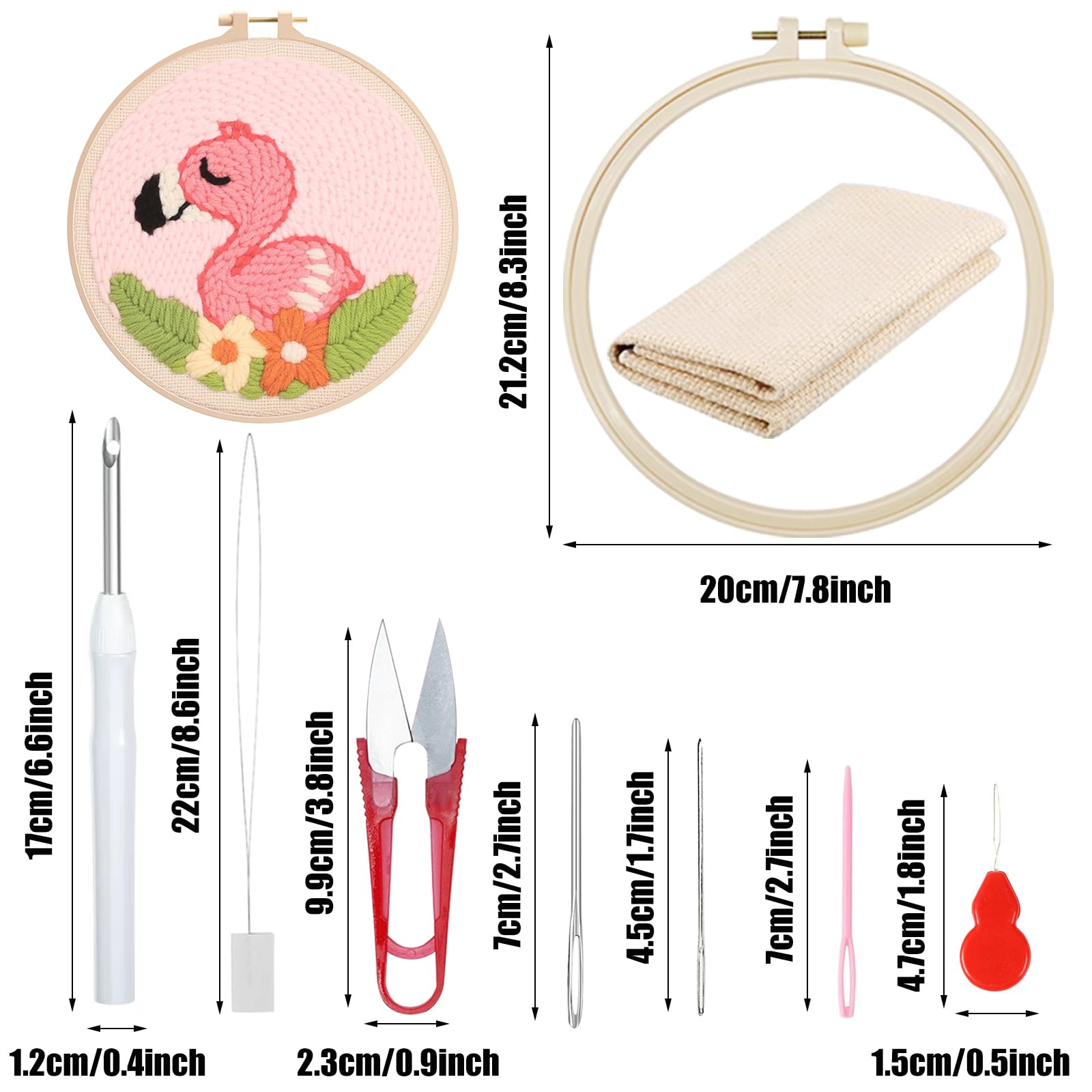 Woohome 3 Stück Punch Needle Anfänger Stickerei Set, Punch Needle Stoff mit Muster, Stickrahmen, Fäden, Anleitung für Kunsthandwerk (Wale, Blumen, Vogel)