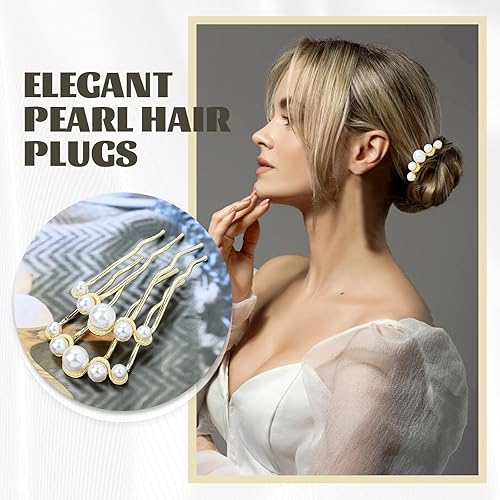 Miniatura 6 de Lawie Paquete de 6 pasadores de pelo de metal dorado con perlas en forma de U para el cabello, peines deslizantes para el cabello, horquillas anchas