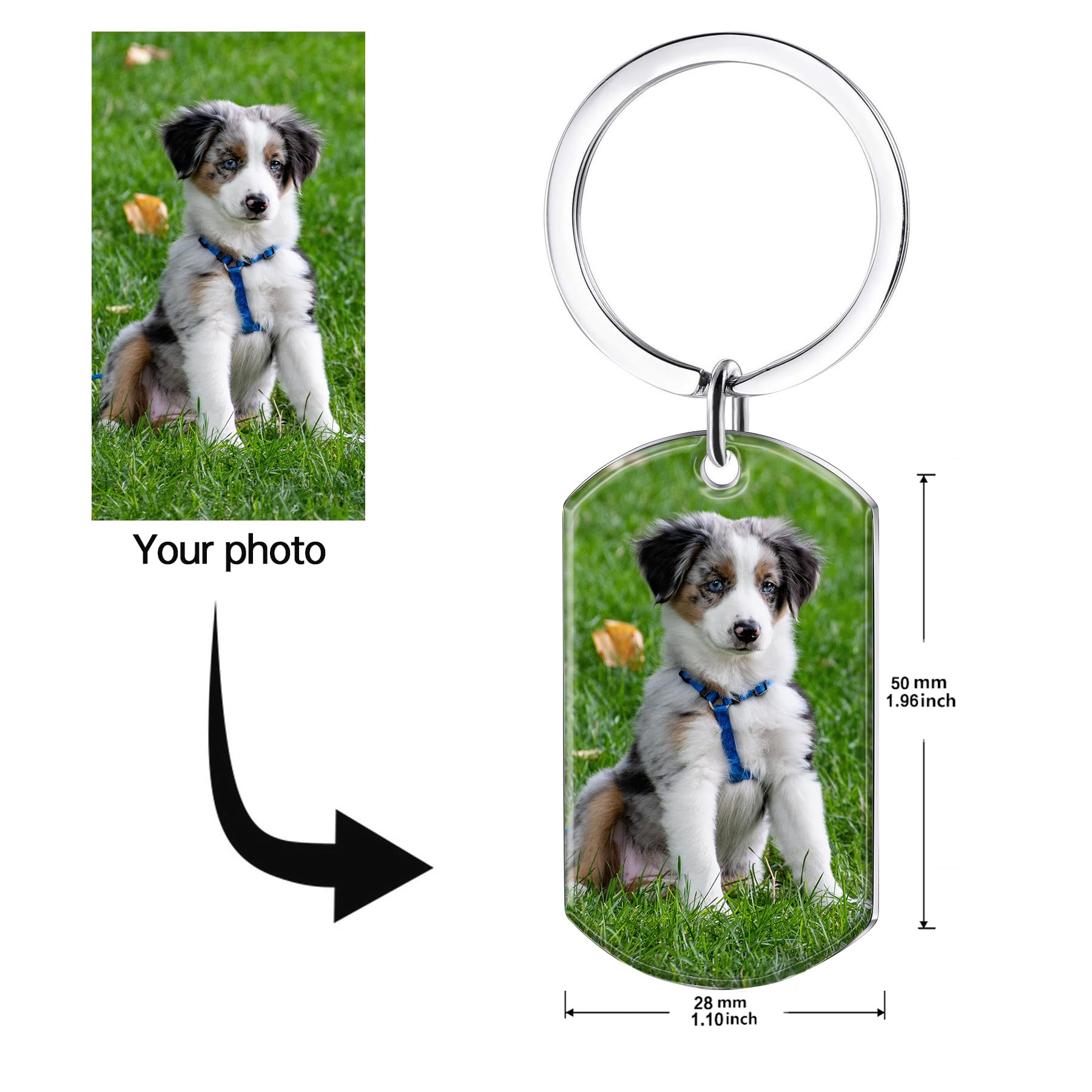 Funnylife Personalized Pet Memorial Keychain for Dogs Stainless Steel Custom Dog Picture Keychain Pet Memorial Keepsake Loss of Dog Sympathy Gifts