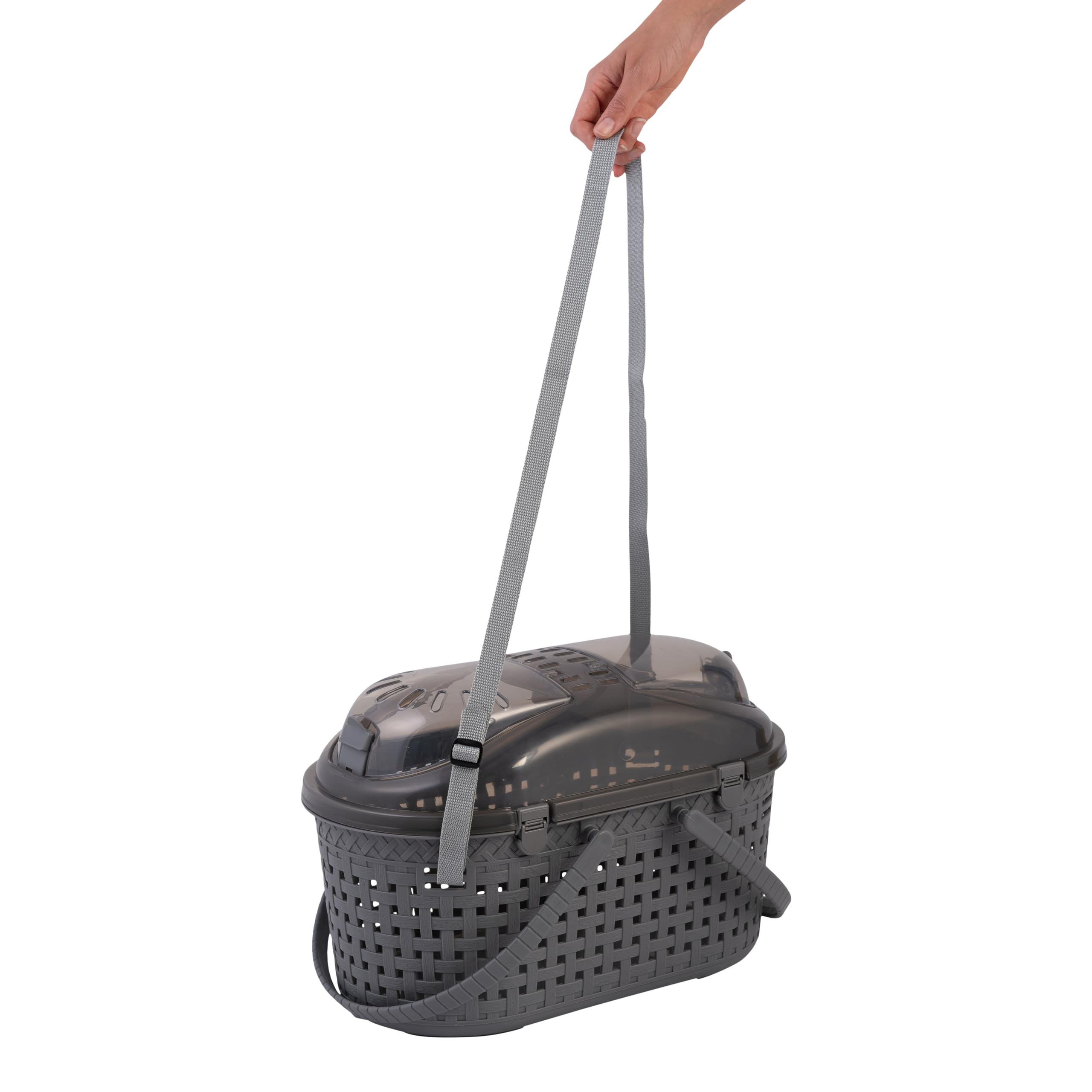 Iris Ohyama, Panier, Boîte, Sac, Cage de Transport Plastique(PP) pour Chat, Chien, Rongeur, Hanses de Confort, Compartiment intégré en 2 étages, L45 x P29 x H28.5 cm, MPC-450, Gris