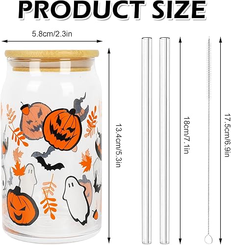 Miniatura 2 de Whaline Paquete de 2 vasos de Halloween lindos vasos de calabaza fantasma, murciélagos para beber vasos de 16 onzas, taza de café helado de