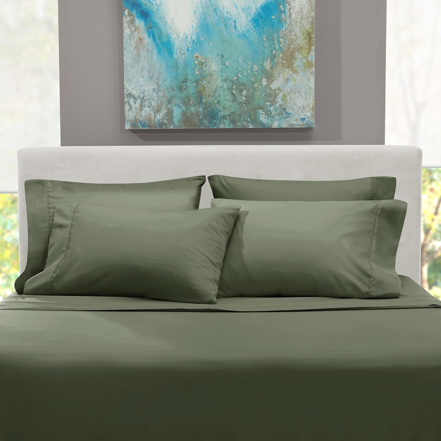 Hearth & Harbor Extra Deep Pocket Sheet Sets, Luxury Soft 6 Piece Bed Sheet Set Fits Mattress 18-24 Inches - King, Olive Green - Image 7