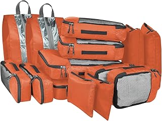 FATMUG Packing Cubes Travel Bag Organiser Set of 14 (2L, 2M, 2S, 2Slim, 2 Shoe & 4 Laundry Pouch) - Orange, Polyester-picture-27