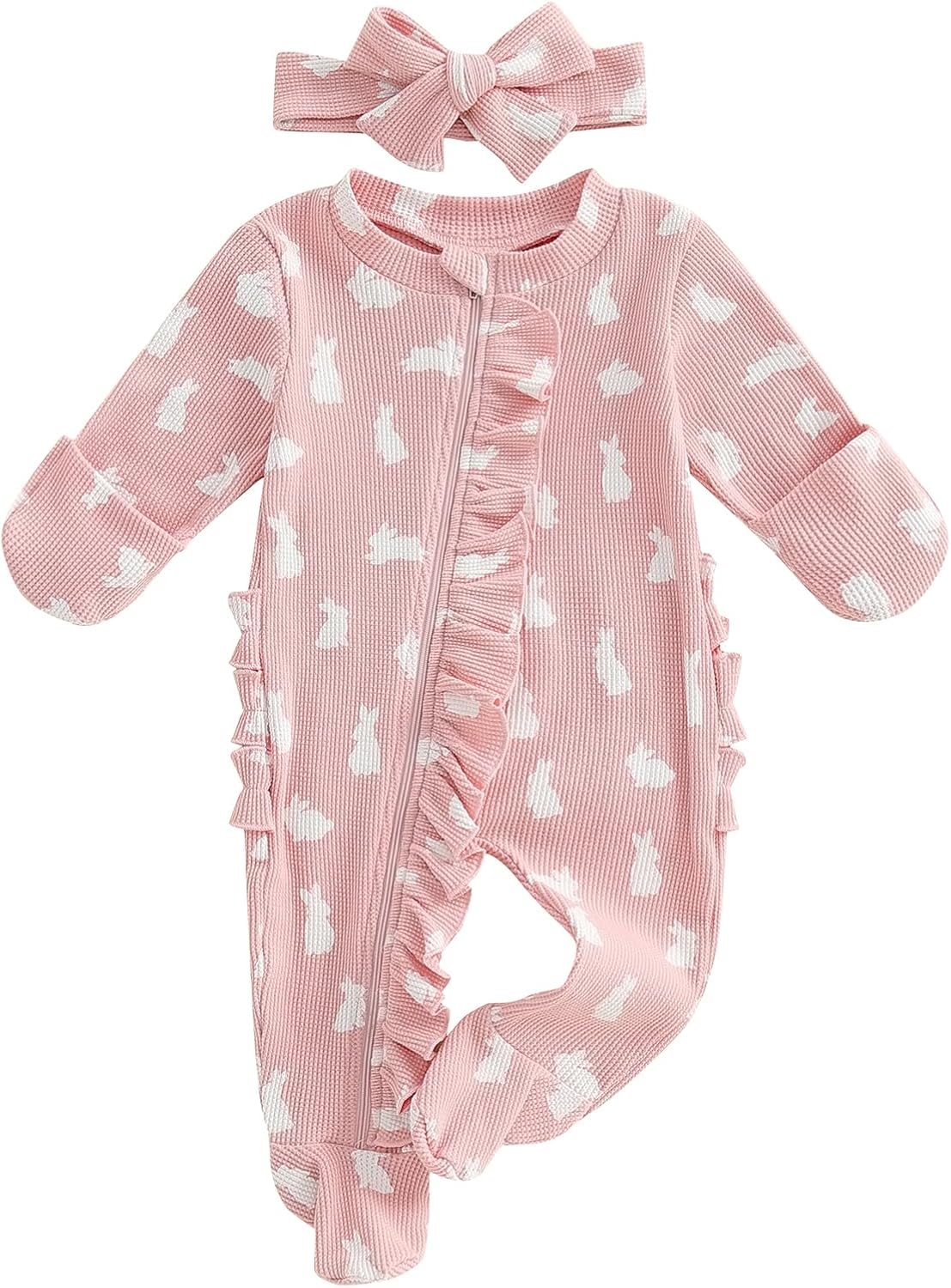 Valentines Baby Girl Outfit Bowknot Heart Footie Romper Long Sleeve Onesie Newborn Christmas Easter Clothes