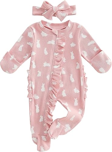 Ayalinggo Valentines Baby Girl Outfit Bowknot Heart Footie Romper Long Sleeve On
