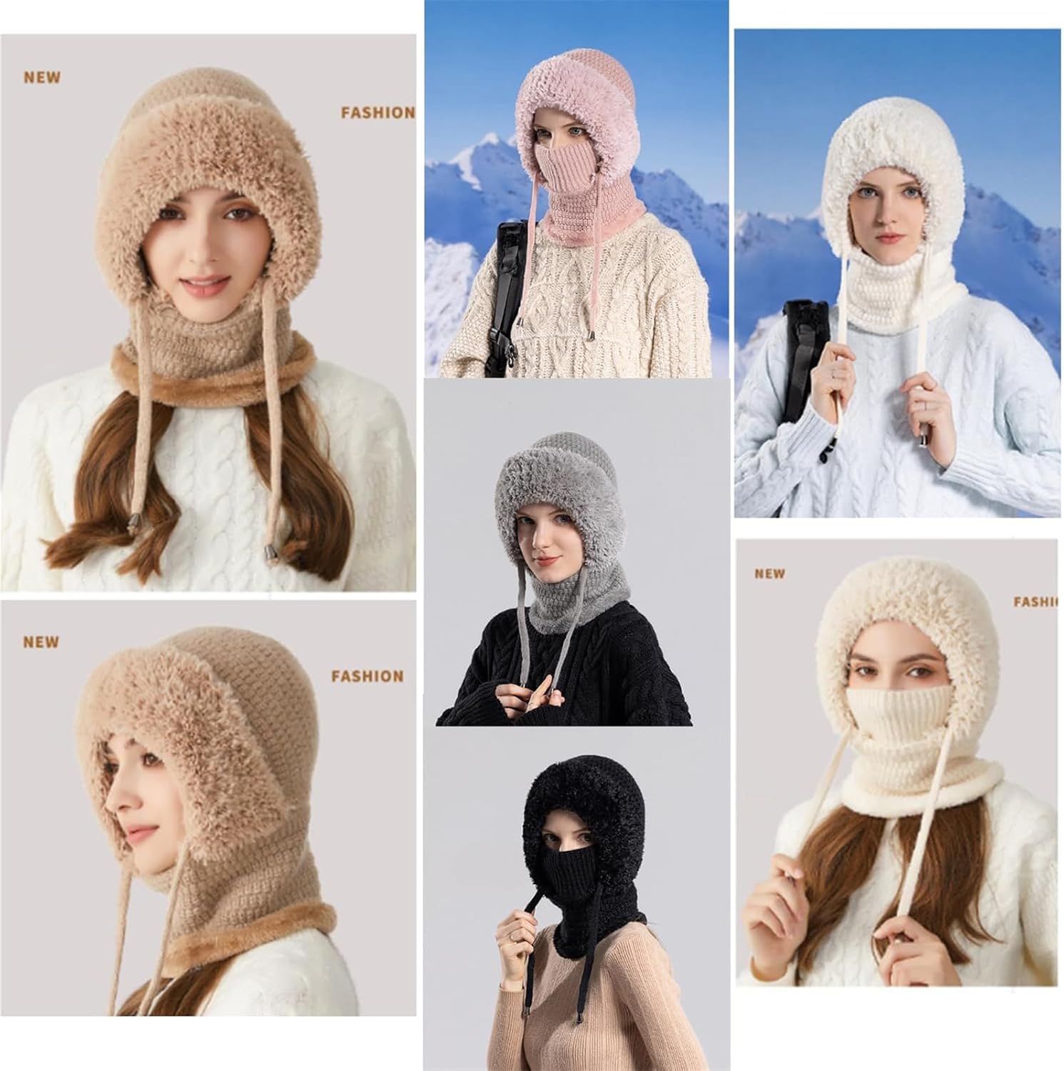 Tinycious 3 in 1 Beanie Hat for Women, Women's Outdoors Windproof Scarf Hat, Three in One Winter Balaclava