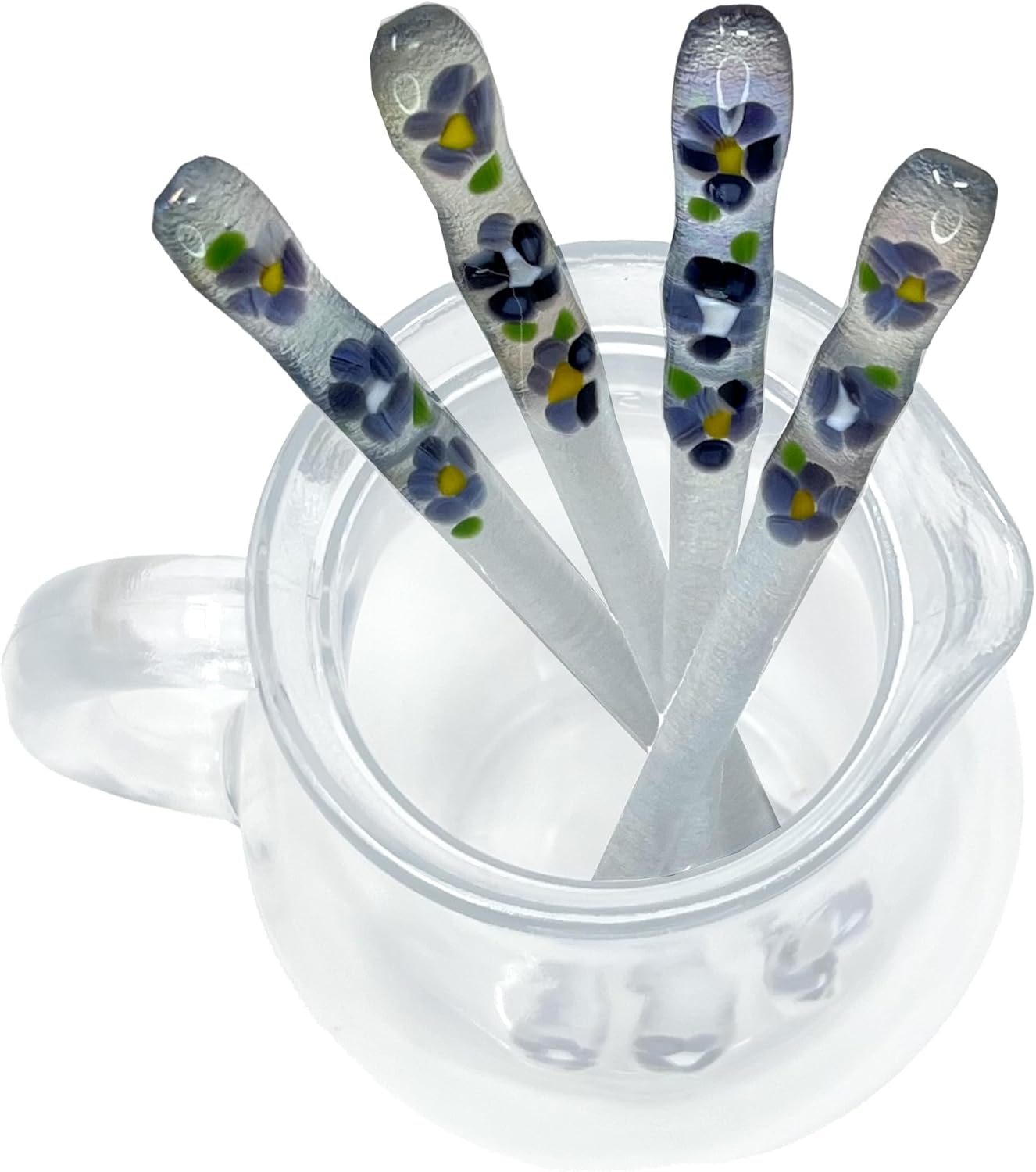 Handmade Glass Swizzle Sticks: Purple Hibiscus (Flowers of Paradise) - 7.25 inch stirrer for Coffee Tea and Mugs - Set of 4 with Gift Box by studioTica