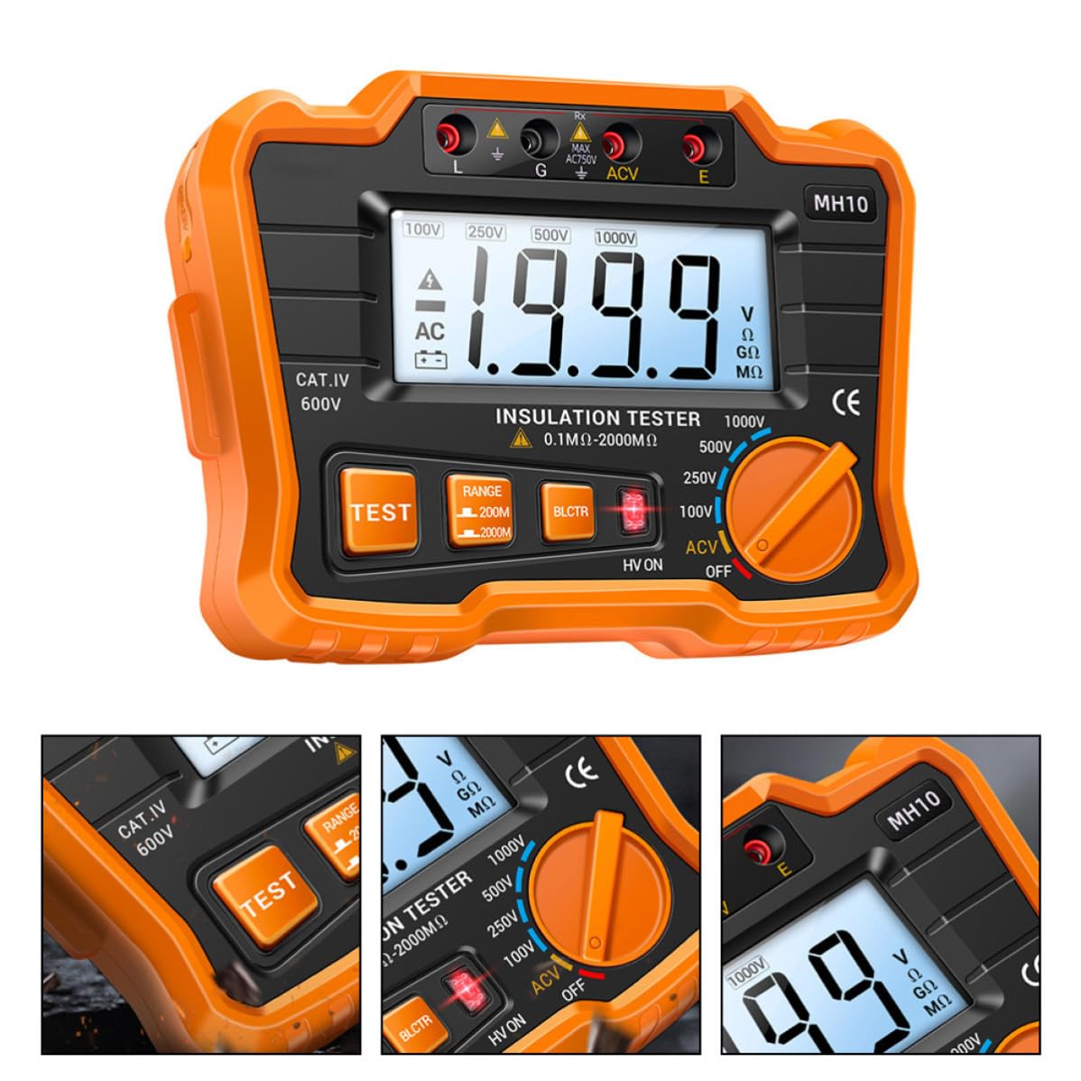 Medidor de Resistencia de Aislamiento Eléctrico Pantalla Lcd Retroiluminada, Fácil, Carcasa Abs y Goma para Reparación y Verificación de Cables y Capacitores