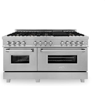 ZLINE 60 in. 7.4 cu. ft. Legacy Dual Fuel Range with Gas Cooktop and 2 Electric Convection Ovens in Satin Stainless Steel with 8 Brass Burners RAS-SN-BR-60