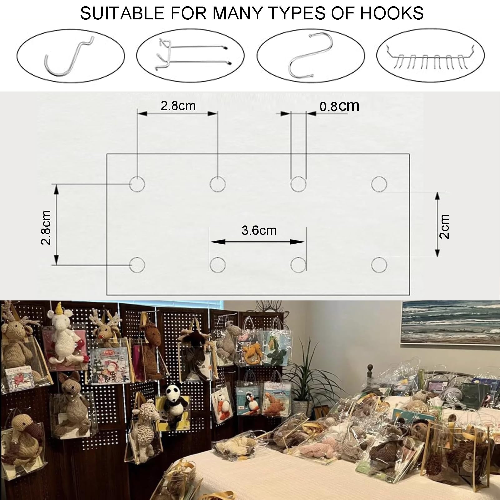 Pegboard-Raumteiler, 1–8-Panel-Pegboard-Display-Raumteiler, Sichtschutz, Pegboard-Displayständer für Juweliergeschäft, Basar, Schlafzimmer (Holzfarbe, 2 Panele)
