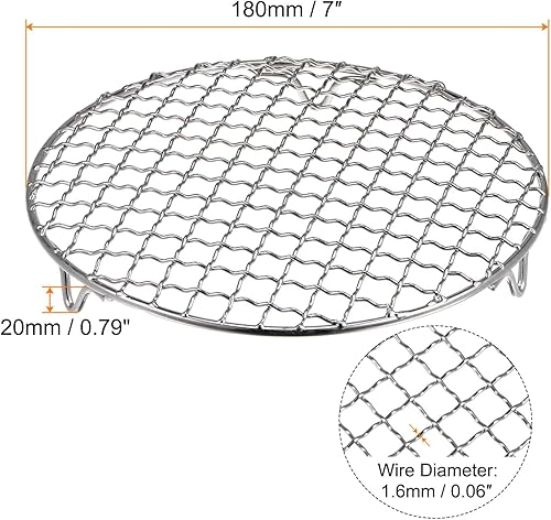 Miniatura 50 de HARFINGTON Rejilla redonda de 6.5 pulgadas de acero inoxidable 201 con alambre cruzado para barbacoa con patas de 0.787 in para cocinar hornear al
