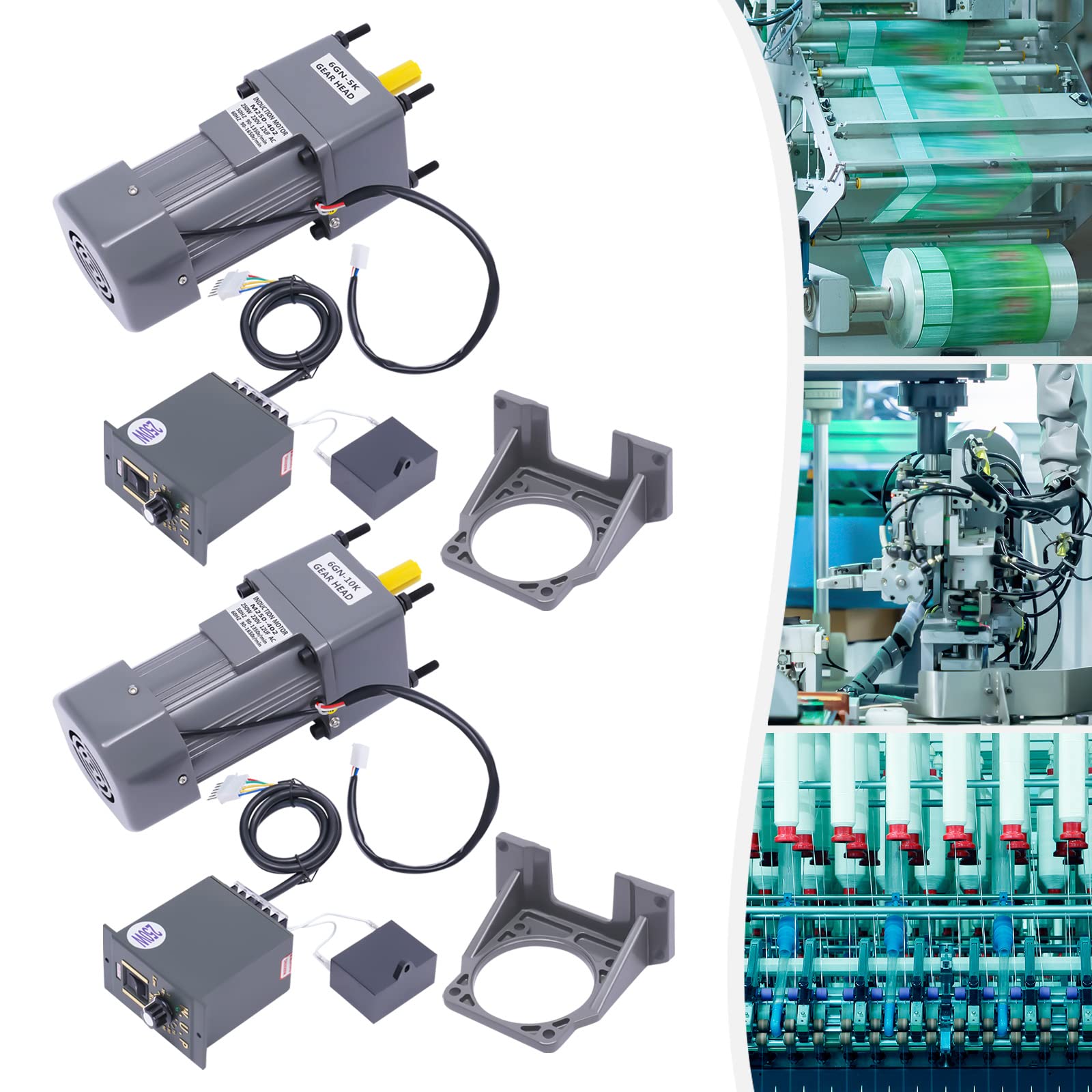 Motore elettrico monofase AC con coppia elevata, regolatore di velocità, 250 W, rapporto di velocità del motore: 5 K, coppia: 8 N.m