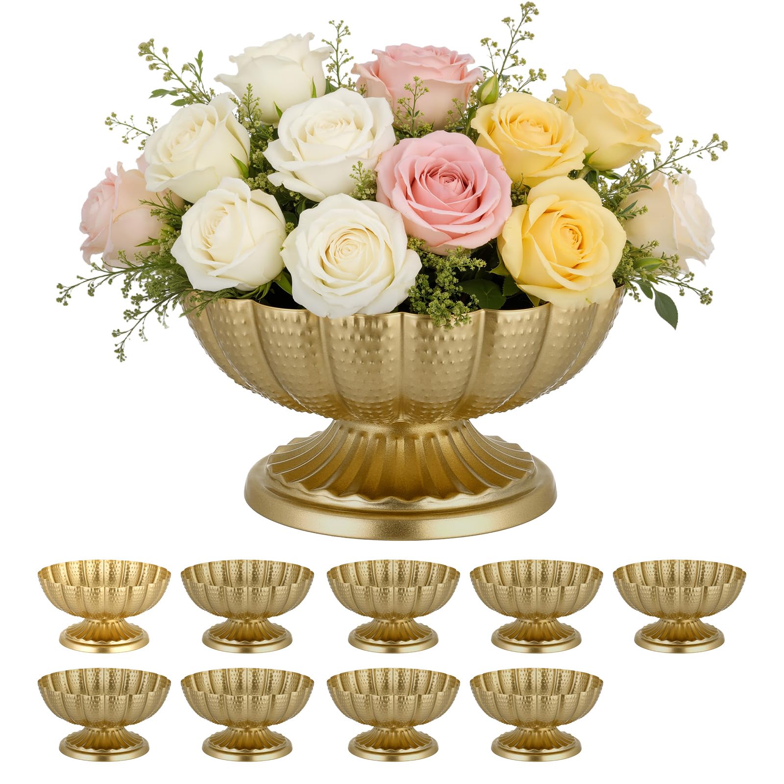 VEVOR 10 STK. Hochzeitsvasen Tafelaufsatz Blumenvasen für Hochzeit 10 cm Hoch, Metall Tafelaufsatz Vasen mit Blumenständern, Blumenschale Tischdeko für Hochzeiten Party Jubiläumsfeier Zeremonie, Gold