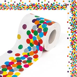 Bulletin Board Borders, 60 Feet Self Adhesive Confetti Scalloped Rolled Border Trim Dots Colorful Decoration for Classroom Offices Wall Desks Windows Doors Back-to-School Decoration
