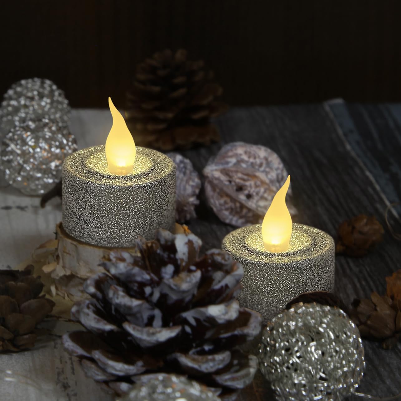 Silver Glitter LED Tealights - 12 Pack -4 Silver Glitter LED Tealights - 12 Pack -4