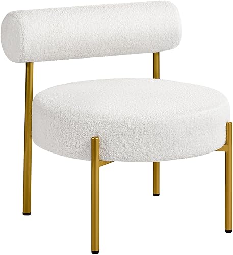 Yaheetech Boucle - Silla decorativa moderna, muebles creativos copetudos, acogedora silla de barril de sherpa con patas doradas, silla de club para