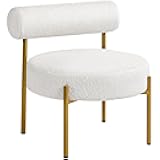 Yaheetech Boucle Accent Chair, Modern Tufted Vanity Chair, Cozy Sherpa Barrel Chair with Gold Legs, Club Chair for Living Room Bedroom Vanity Room Home Office, White