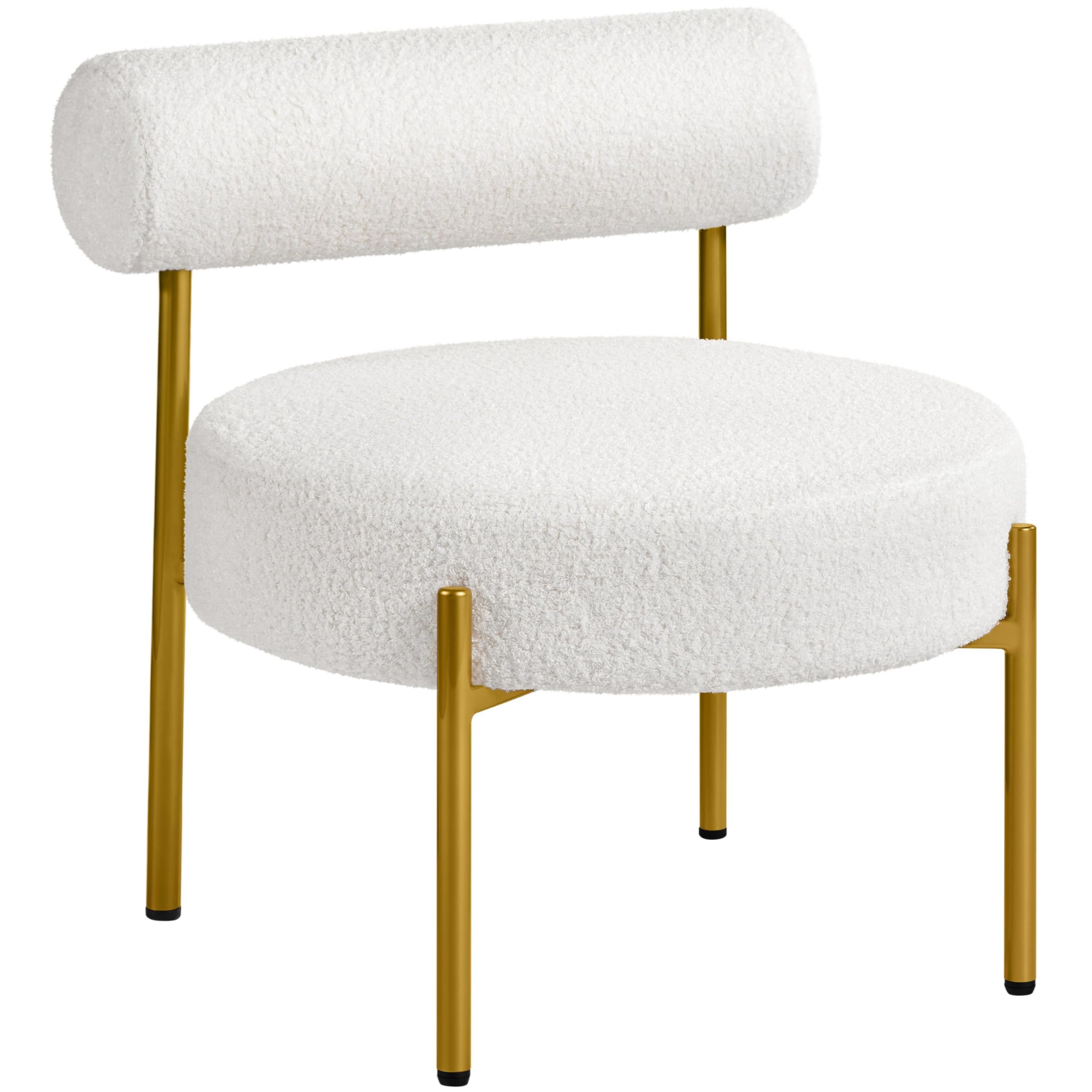 Yaheetech Boucle Accent Chair, Modern Tufted Vanity Chair, Cozy Sherpa Barrel Chair with Gold Legs, Club Chair for Living Room Bedroom Vanity Room